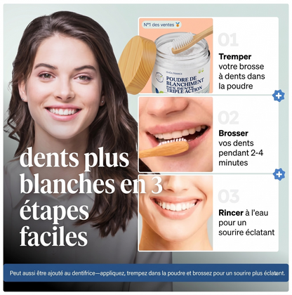Poudre de blanchiment des dents triple action