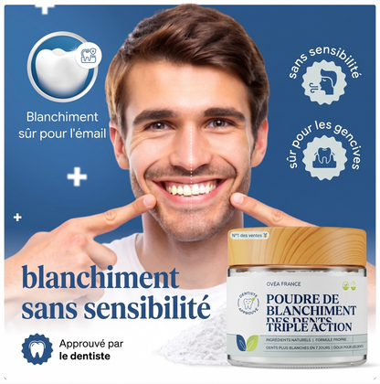 Poudre de blanchiment des dents triple action