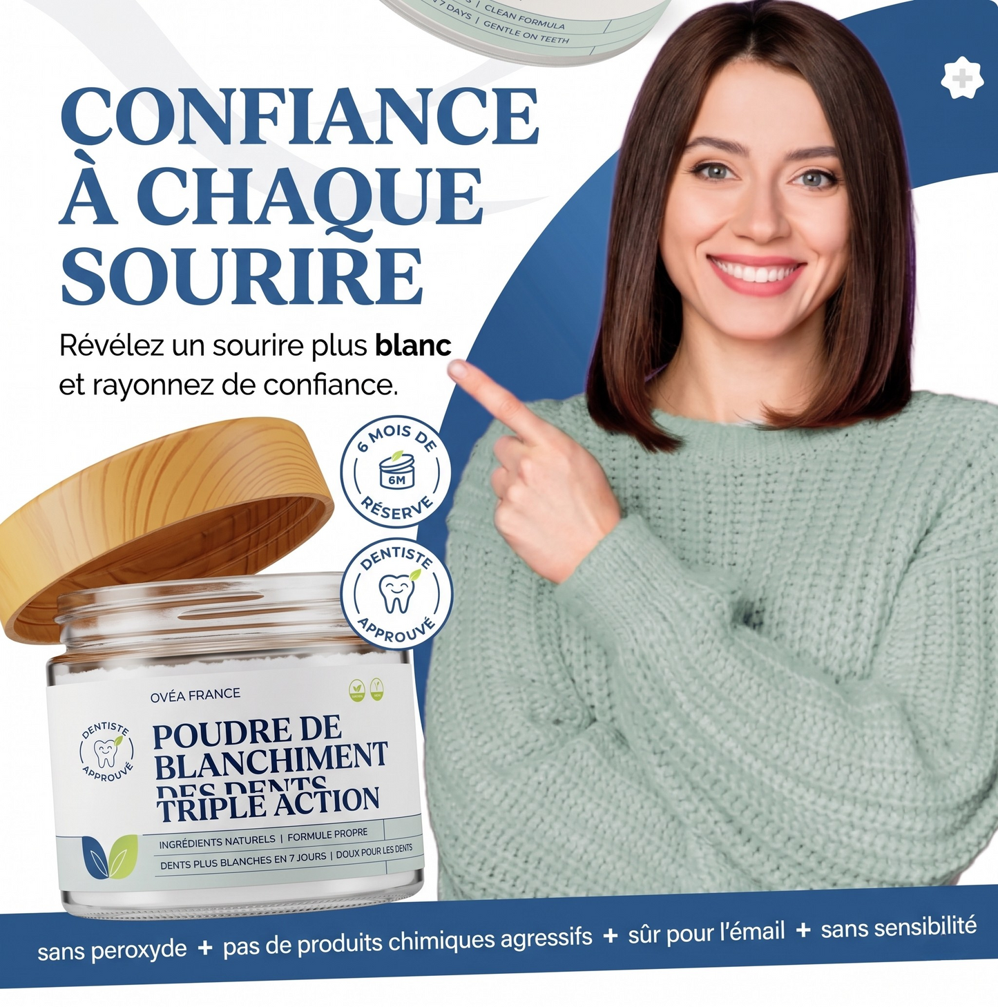 Poudre de blanchiment des dents triple action