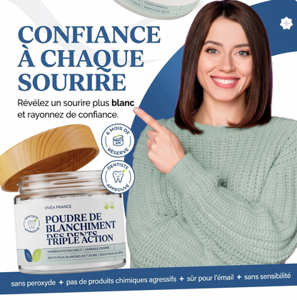 Poudre de blanchiment des dents triple action