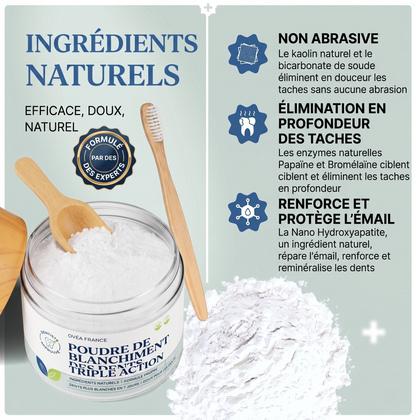 Poudre de blanchiment des dents triple action