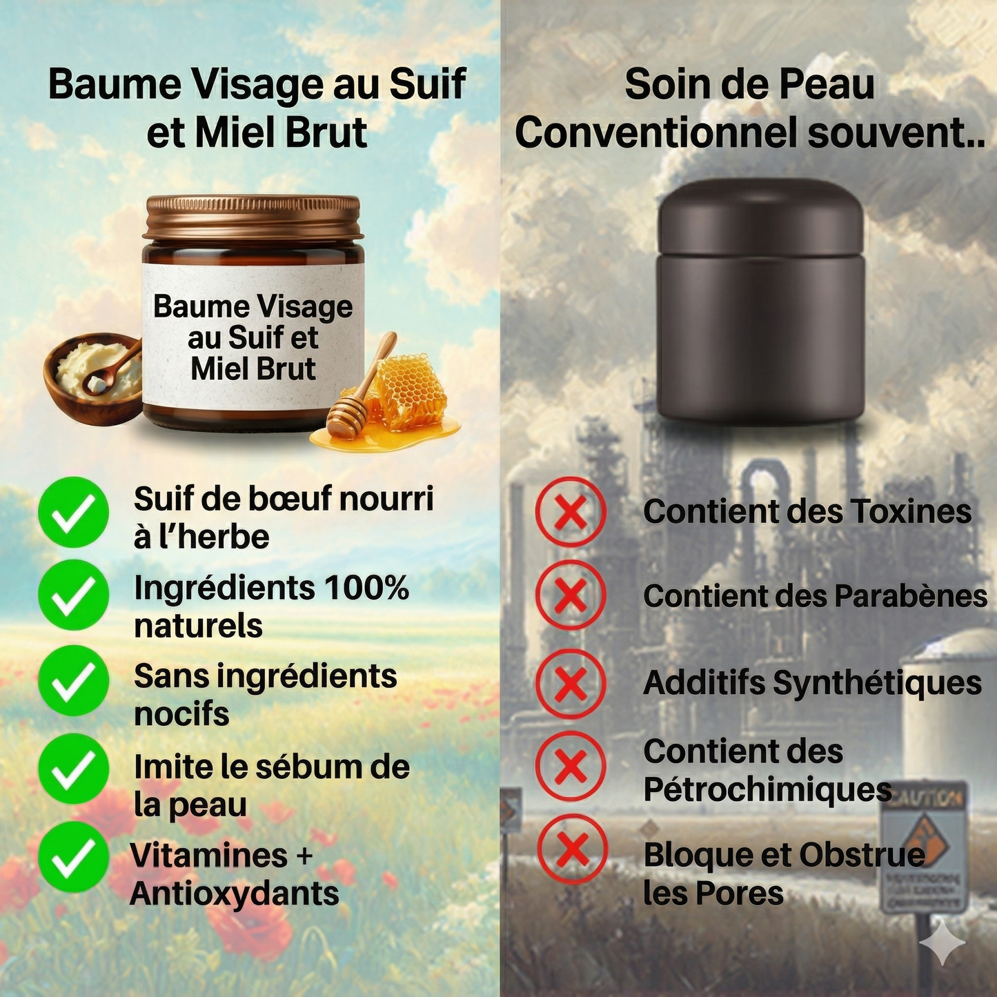 Baume Visage au Suif et Miel Brut