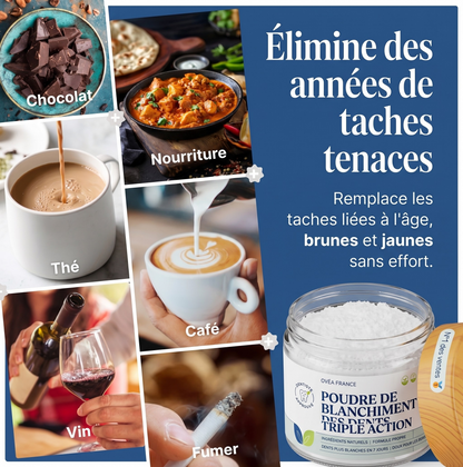 Poudre de blanchiment des dents triple action